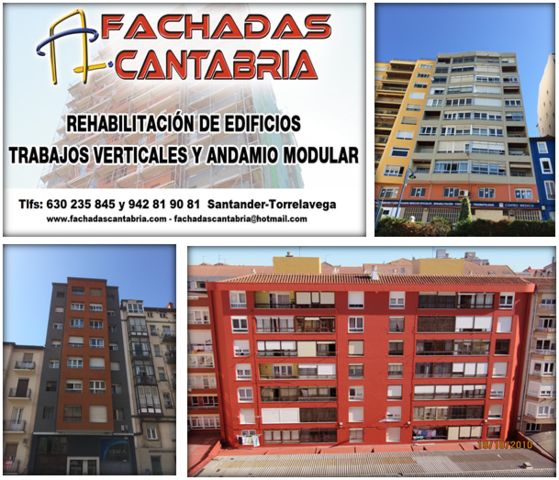 Tlfs: 630-235-845 y 942-81-90-81
www.cantabriatrabajosverticales.es/
Email: fachadascantabria@hotmail.com
Rehabilitación de fachadas